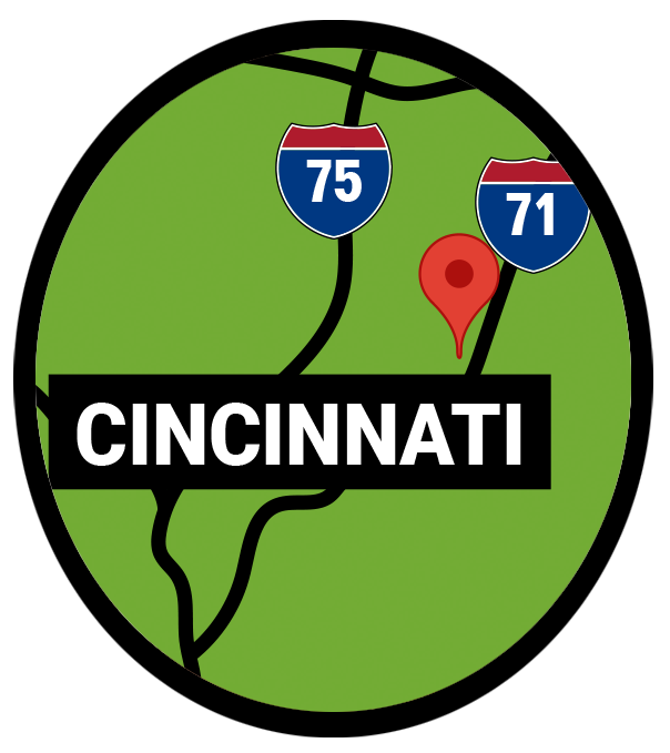 An illustrated map of the general Cincinnati, Ohio region