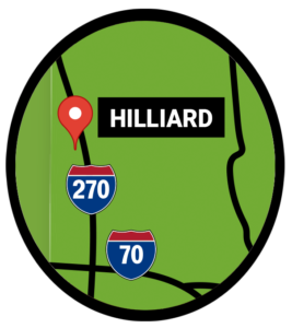 An illustrated map of the general Hilliard, Ohio region