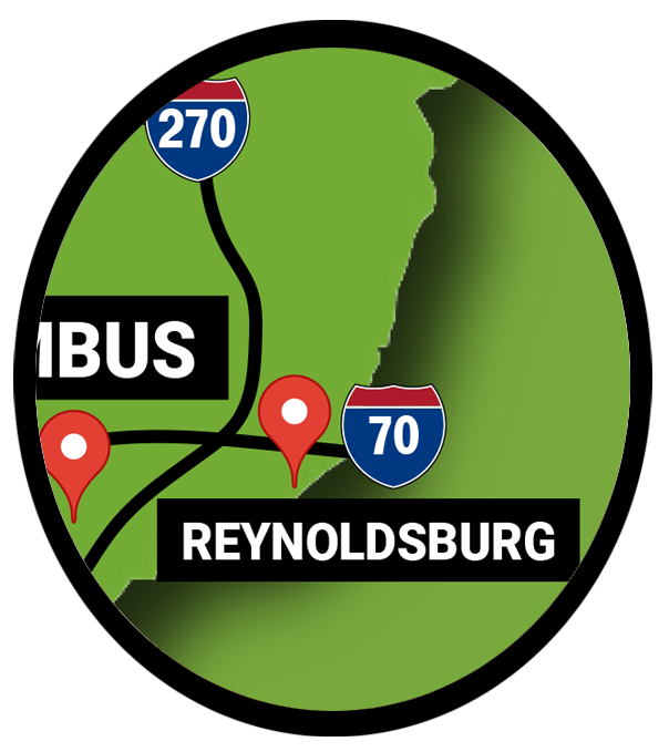 An illustrated map of the general Reynoldsburg, Ohio region