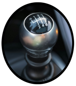 The stick shift of a manual transmission car