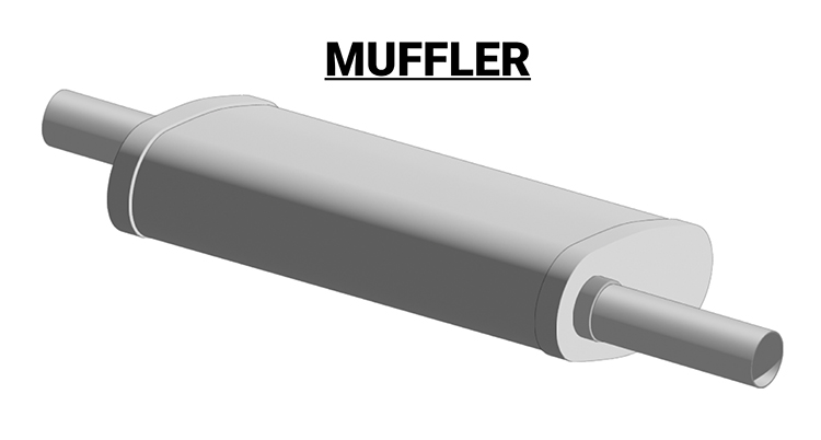 An illustration of an automobile exhaust muffler