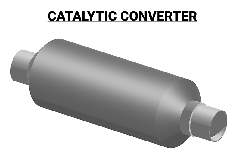 An illustration of an automobile catalytic converter