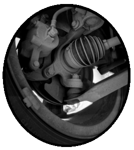 The steering and suspension system of an automobile
