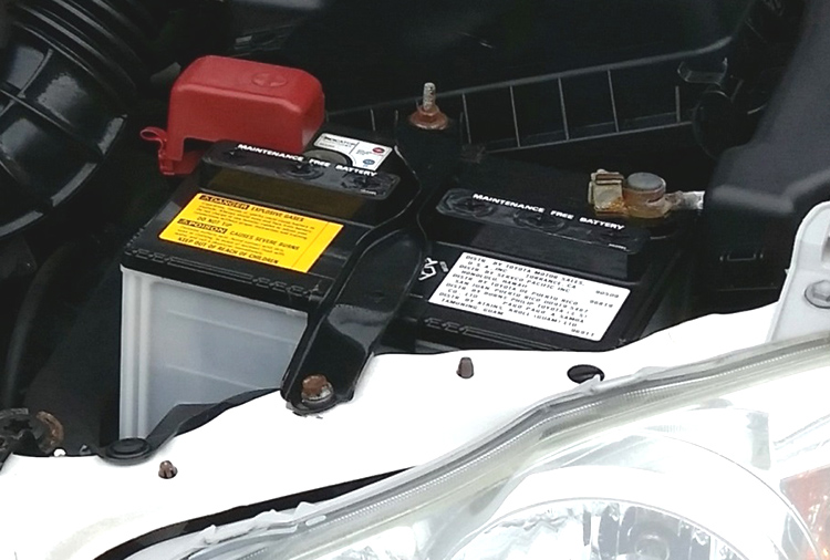 A newly installed automobile battery