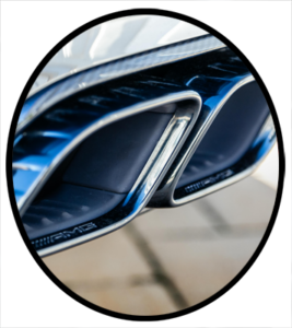 The tailpipes of an automobile exhaust system