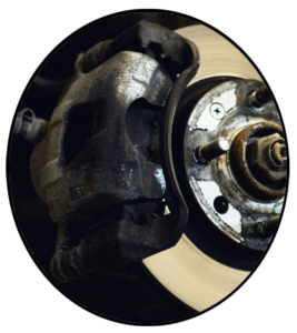 The brake systems of an automobile highlighting the brake pads