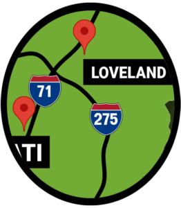 An illustrated map of the general Loveland, Ohio region