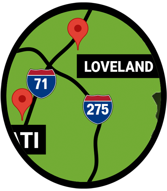 An illustrated map of the general Loveland, Ohio region