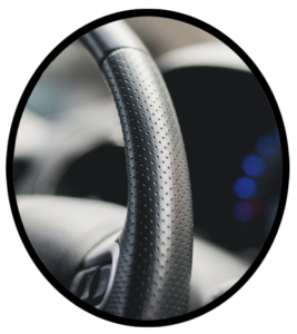 The steering wheel of an automobile